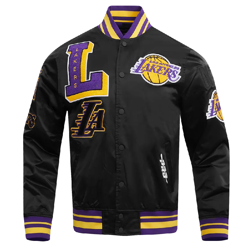 Trendy Apparel NBA LOS ANGELES LAKERS MASHUP MEN'S RIB SATIN JACKET (BLACK/PURPLE)