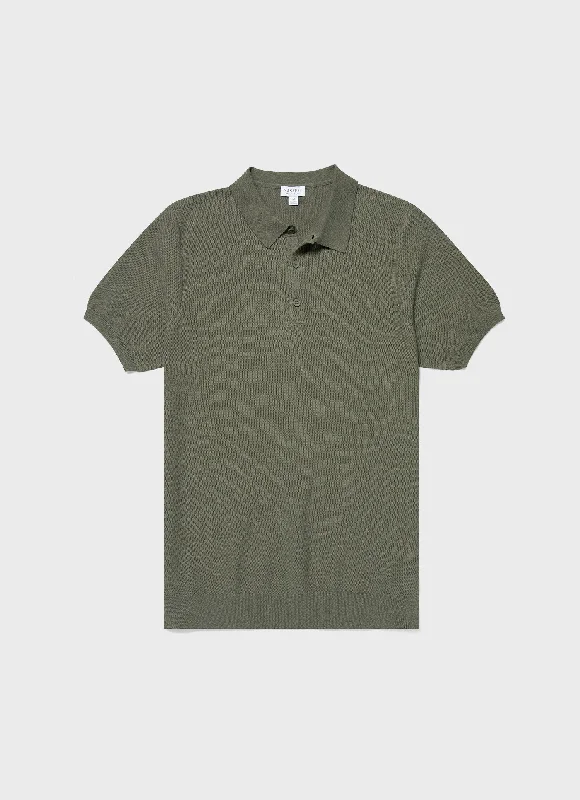Stylish Jackets Men's Knit Polo Shirt in Pale Khaki Melange