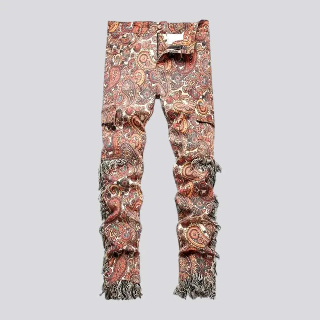 Fashion Pants Fringe pattern boho men's denim