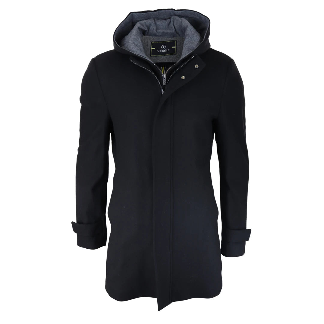 Sleek Tops Michigan - Men's 3/4 Long Overcoat Winter Jacket With Removable Hood