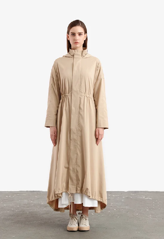 Business Casual Solid Elasticated Drawstring Long Outer Jacket