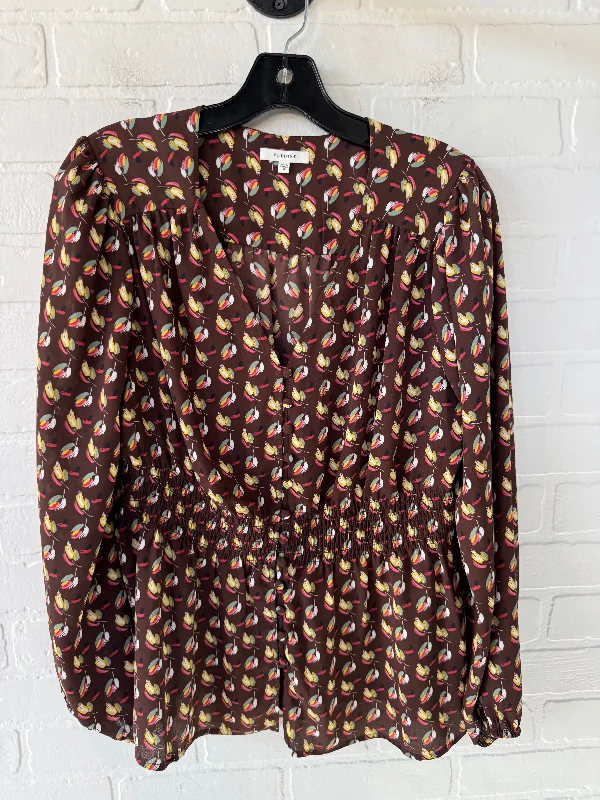 Sporty Jackets Top Long Sleeve By Pleione In Brown, Size: M