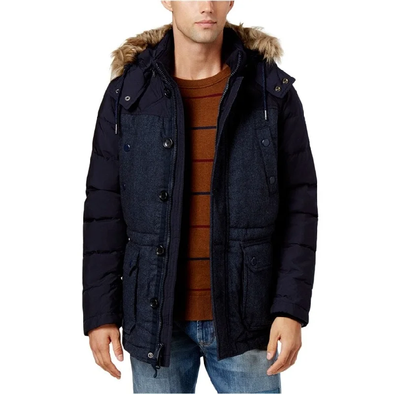 Fall Fashion Tommy Hilfiger Mens Faux-Fur Trim Parka Coat, Blue, XX-Large