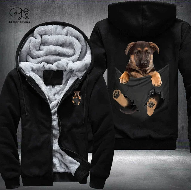 Lightweight Tops Pet -in -Pocket Dog Lover 3D-printed Fleece Zipper Hoodie