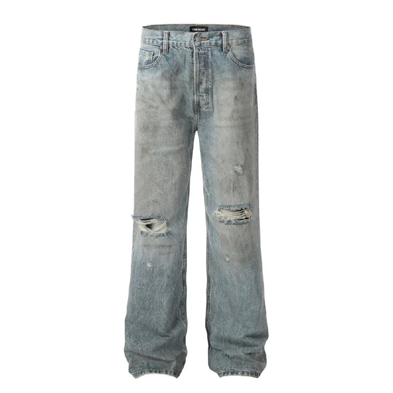 Cool Bottoms Ripped Dirty Denim Baggy Pants Men