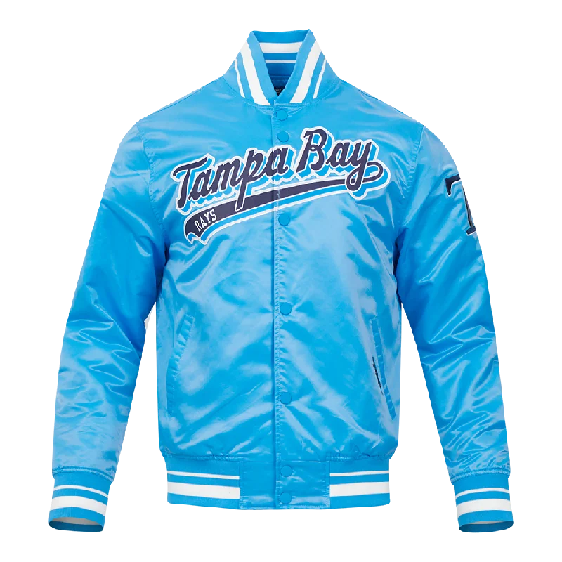 Bold Outfits MLB TAMPA BAY RAYS SCRIPT TAIL MEN'S SATIN JACKET (UNIVERSITY BLUE)