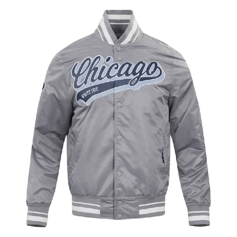Bold Designs MLB CHICAGO WHITE SOX SCRIPT TAIL MEN'S SATIN JACKET (GRAY)