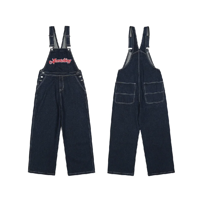 Warm Jackets Letter Embroidery Denim Suspender Pants Men