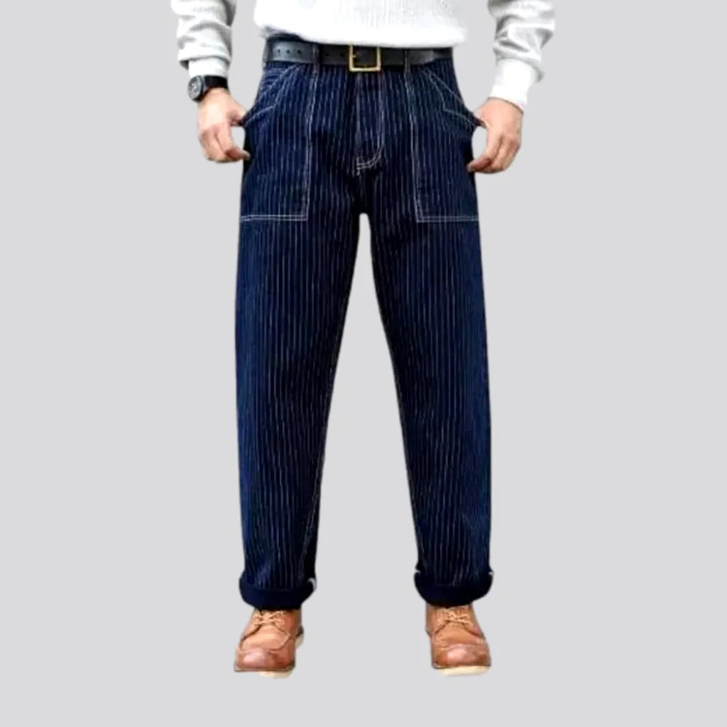 Winter Outfits Classic stripes rolled cuffs men's jeans
