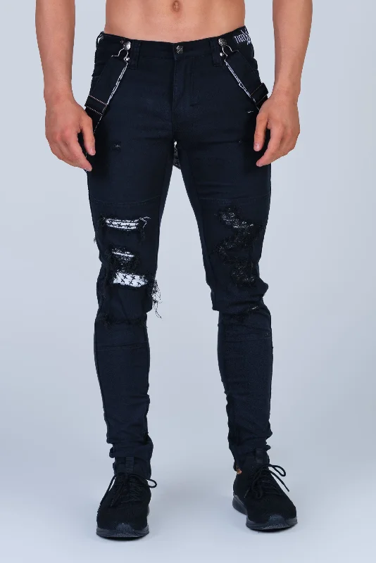 Relaxed Fit Clothing ROMEY DOUBLE-BLACK JEAN with HOLES & BACKING.