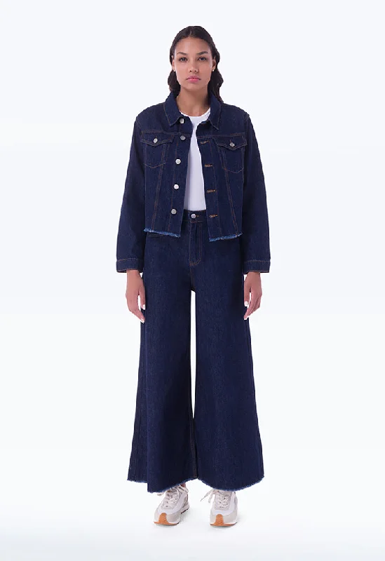 Casual Button-ups Cropped Denim Texture Outer Jacket