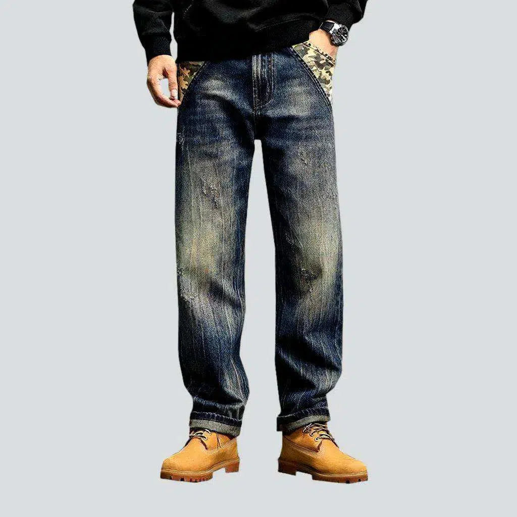 Urban Jackets Yellow cast whiskered jeans
 for men
