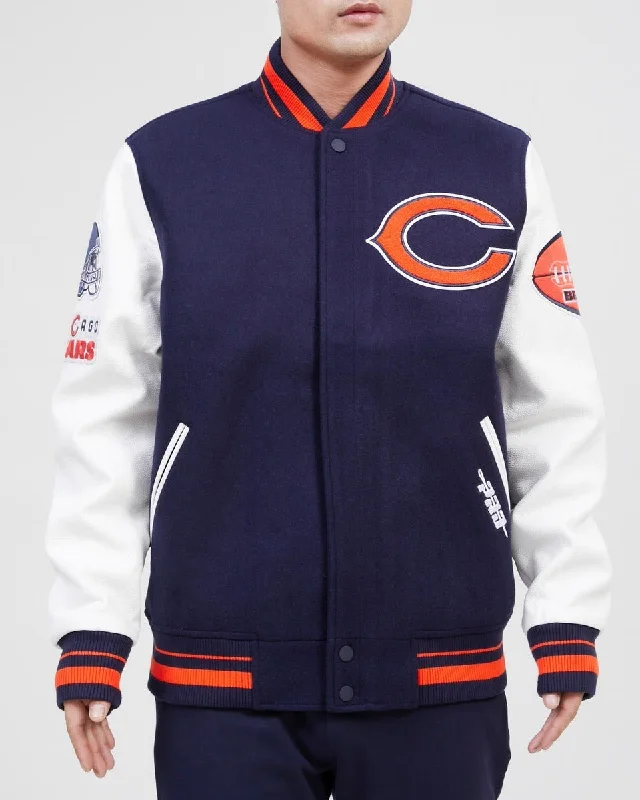 Warm Sweaters NFL CHICAGO BEARS OLD ENGLISH WOOL MEN'S VARSITY JACKET (MIDNIGHT NAVY/ORANGE/MIDNIGHT NAVY) Warm Sweaters NFL CHICAGO BEARS OLD ENGLISH WOOL MEN'S VARSITY JACKET (MIDNIGHT NAVY/ORANGE/MIDNIGHT NAVY)