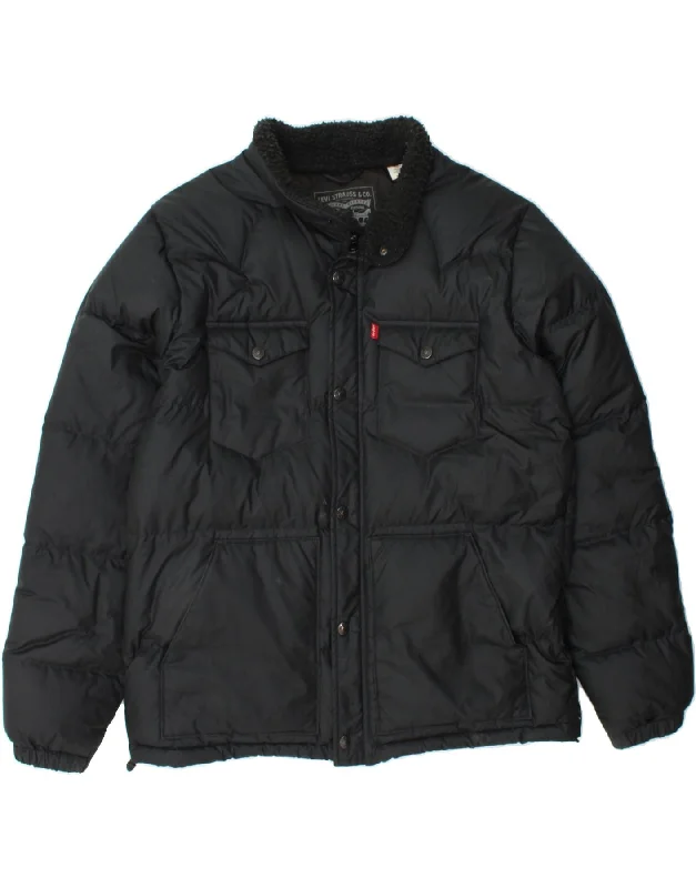 Athletic Tops LEVI'S Mens Padded Jacket UK 40 Large Black Polyester