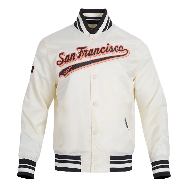 Athletic Outfits MLB SAN FRANCISCO GIANTS SCRIPT TAIL MEN'S SATIN JACKET (EGGSHELL/ BLACK) Athletic Outfits MLB SAN FRANCISCO GIANTS SCRIPT TAIL MEN'S SATIN JACKET (EGGSHELL/ BLACK)