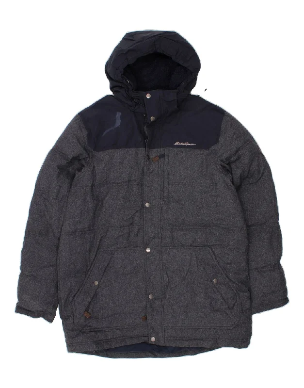 Stylish Jackets EDDIE BAUER Mens Tall Hooded Padded Jacket UK 42 XL Navy Blue Colourblock