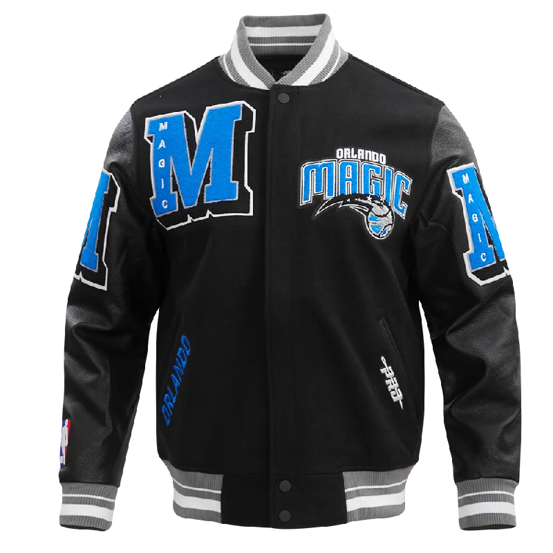 Relaxed Looks NBA ORLANDO MAGIC MASHUP MEN'S RIB WOOL VARSITY JACKET (BLACK/GRAY)