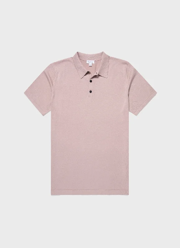 Summer Wear Men's Sea Island Cotton Polo Shirt in Pale Pink