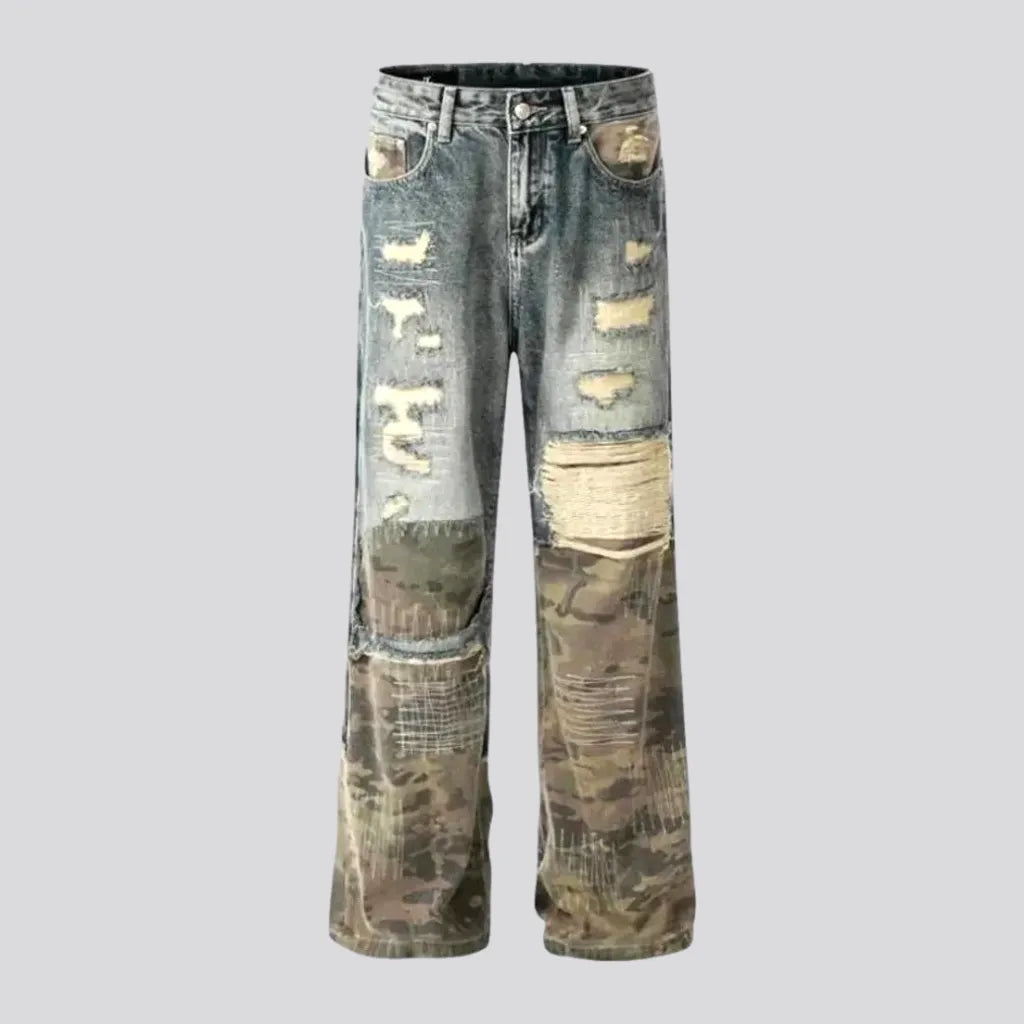 Relaxed Jackets Retro patchwork camo men's jeans