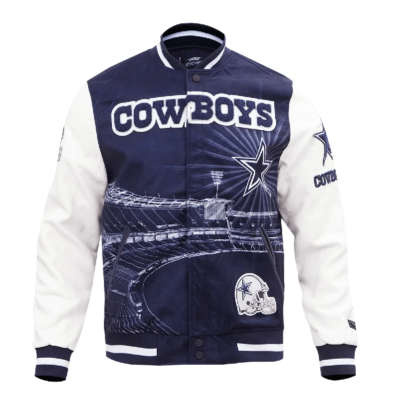 Business Casual NFL DALLAS COWBOYS REMIX VARSITY MEN'S JACKET (MIDNIGHT NAVY/WHITE) Business Casual NFL DALLAS COWBOYS REMIX VARSITY MEN'S JACKET (MIDNIGHT NAVY/WHITE)