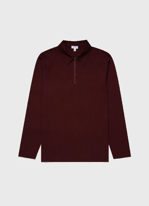 Everyday Jeans Men's Brushed Cotton Long Sleeve Polo Shirt in Maroon