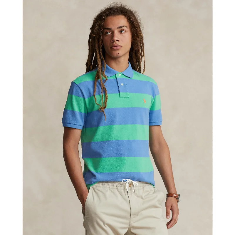 Street Style Tops Polo Ralph Lauren - Mesh Polo - Stripe - Course Green & Summer Blue