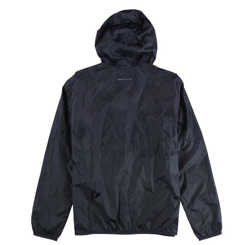 Chic Styles Perry Ellis Mens Hooded Bomber Jacket, Blue, Large