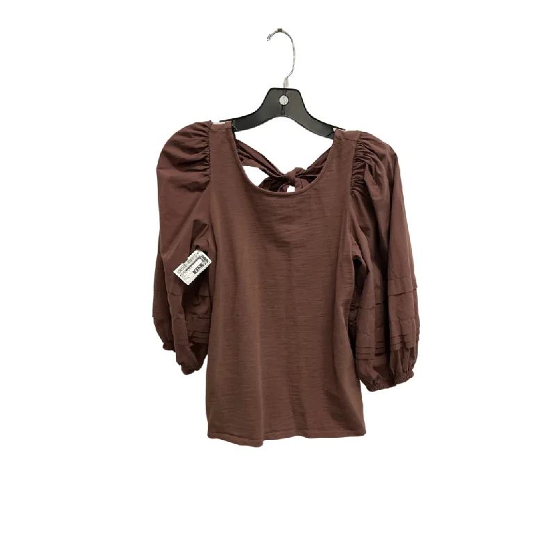 Warm Jackets Top 3/4 Sleeve By Nation In Brown, Size: S