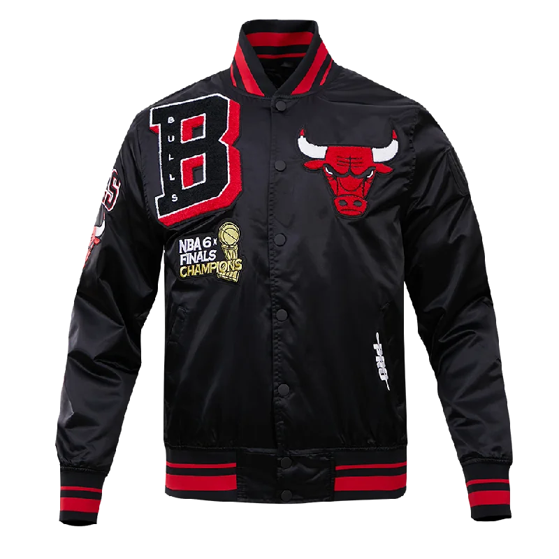 Athletic Gear NBA CHICAGO BULLS MASHUP MEN'S SATIN JACKET (BLACK)