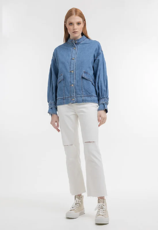 Fall Fashion Front Pockets Denim Textured Outer Jacket