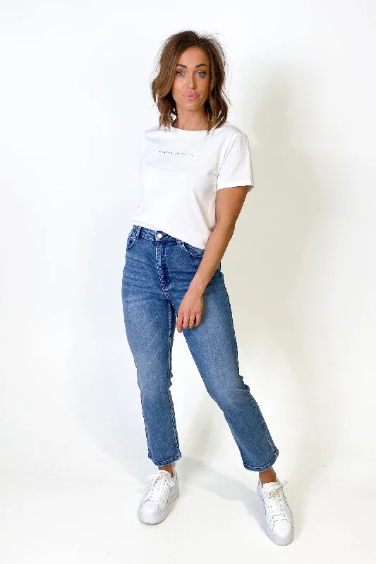 Street Style Tops Shine On Label Ashley Straight Leg Jean Indigo