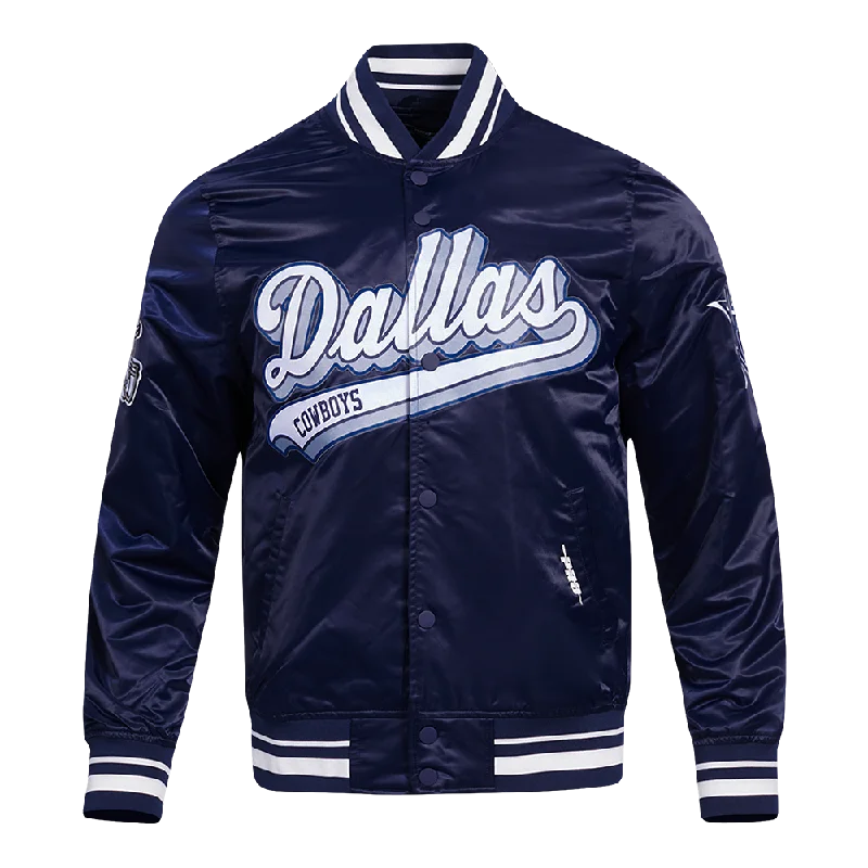Casual Footwear NFL DALLAS COWBOYS SCRIPT TAIL MEN'S SATIN JACKET (MIDNIGHT NAVY)