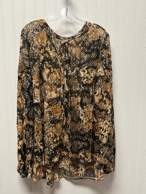Casual Fits Top Long Sleeve By Free People In Black & Orange, Size: L