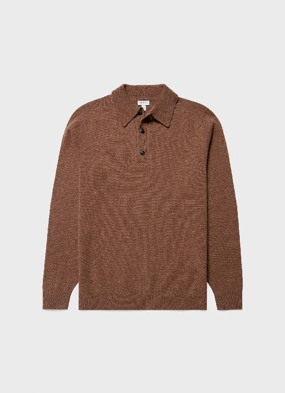 Lightweight Fabrics Men's Lambswool Polo Shirt in Pecan