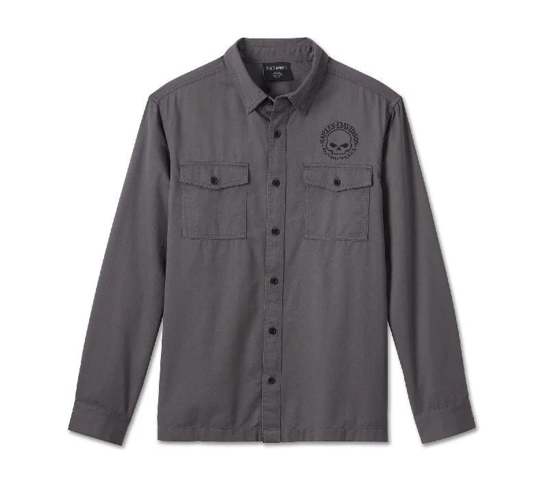 Cozy Jackets Harley-Davidson Men's Willie G Skull Long Sleeve Shirt, Gray - 99057-24VM