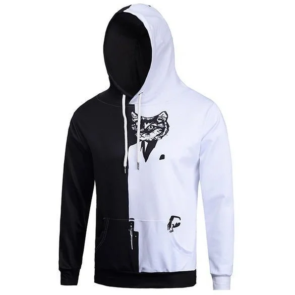 Relaxed Jackets Unisex Black White Cat Hoodie