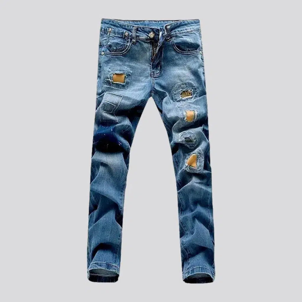 Smart Casual Wear Grunge color-patchwork jeans
 for men