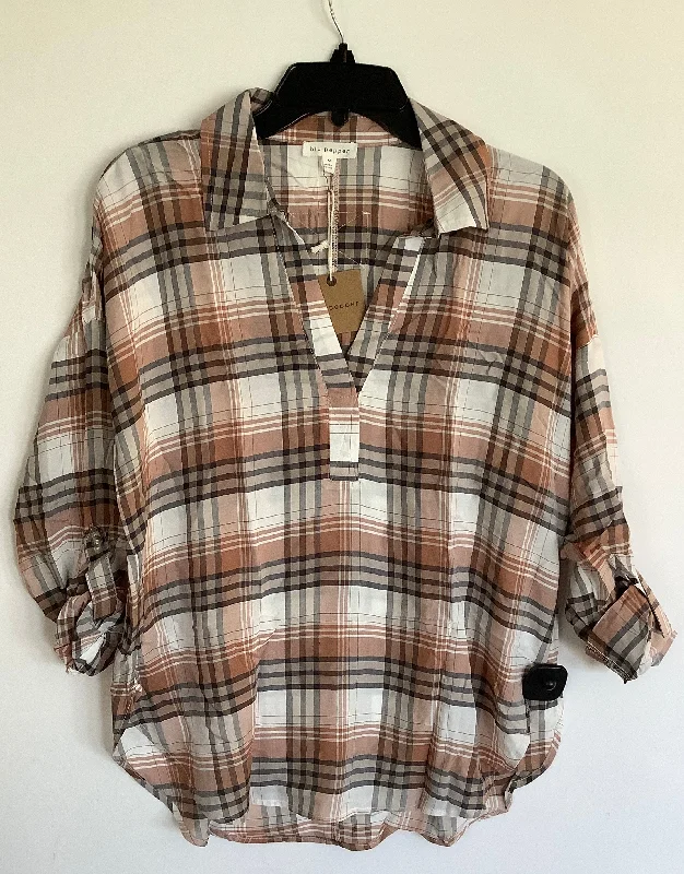 Athletic Gear Top Long Sleeve By Blu Pepper In Plaid Pattern, Size: M