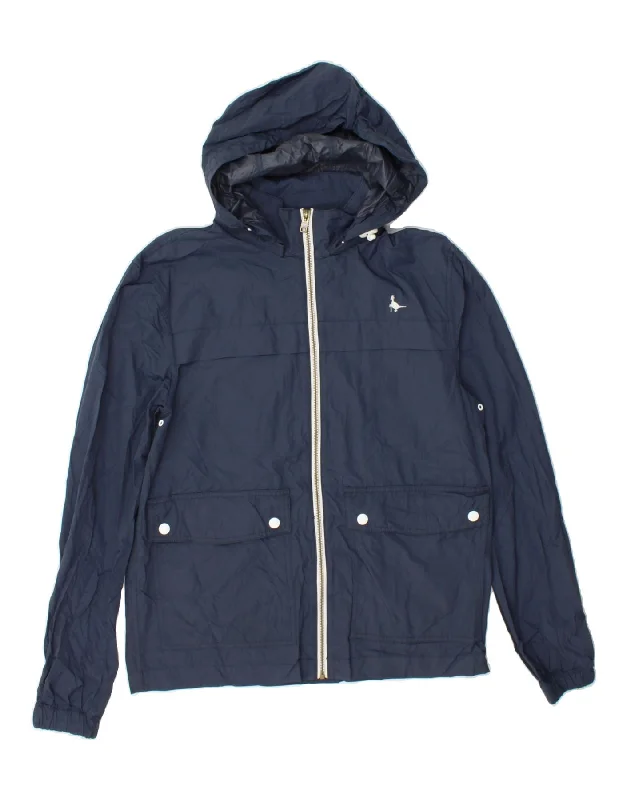 Trendy Tees JACK WILLS Mens Hooded Rain Jacket UK 36 Small Navy Blue Nylon