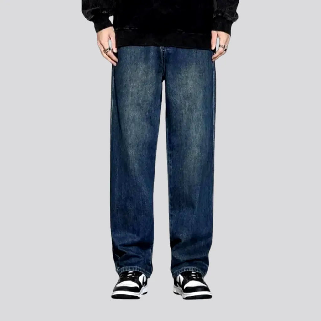 Relaxed Looks Sanded boho style mid-waist men's jeans