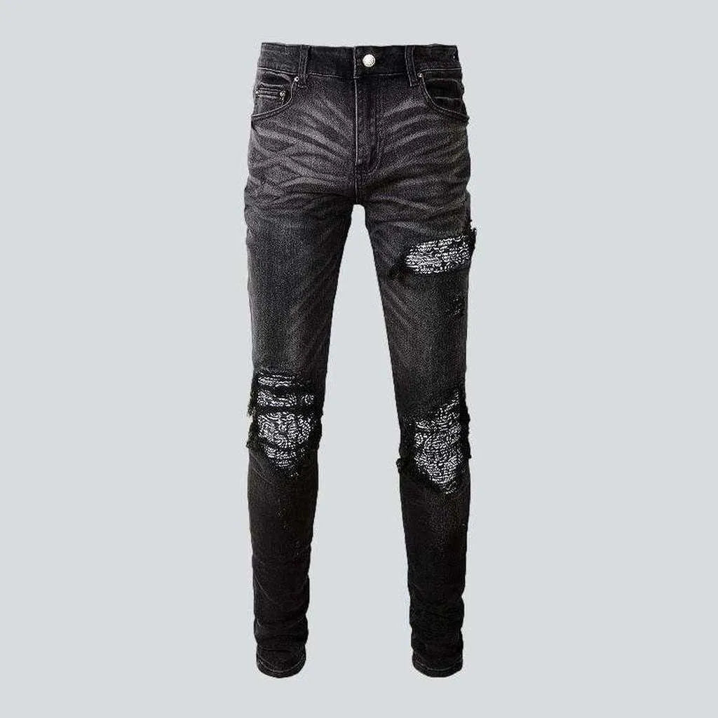 All-Season Wear Vintage black ripped biker jeans