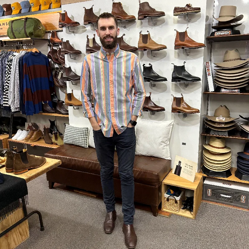 Relaxed Jackets Oxford Shirt - Stripe - Orange, Green, Purple Multi