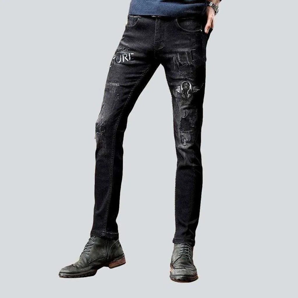 Casual Shirts Black embroidery skinny men's jeans