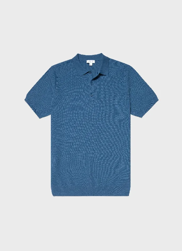 Trendy Sweaters Men's Knit Polo Shirt in Lake Blue