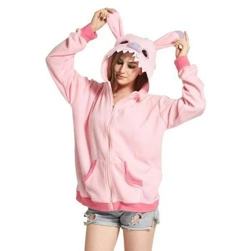 Warm Sweaters Pink Stitch Animal Theme Hoodie