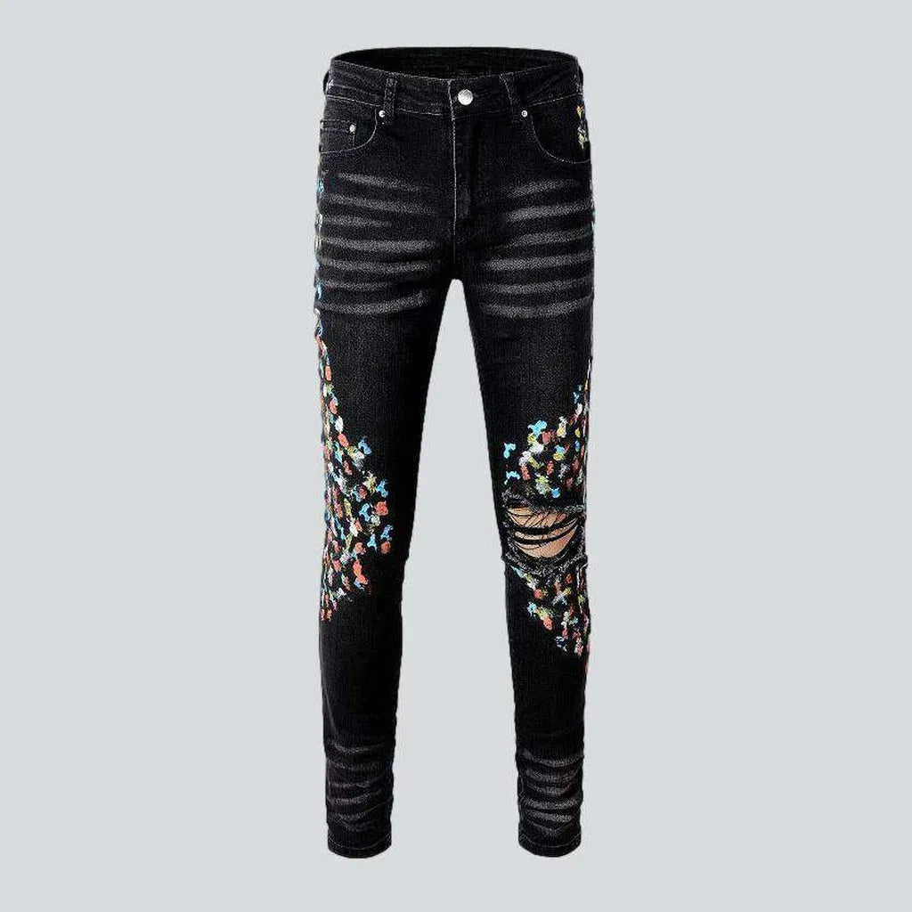 Fashion Tops Multicolor stains painted men's jeans