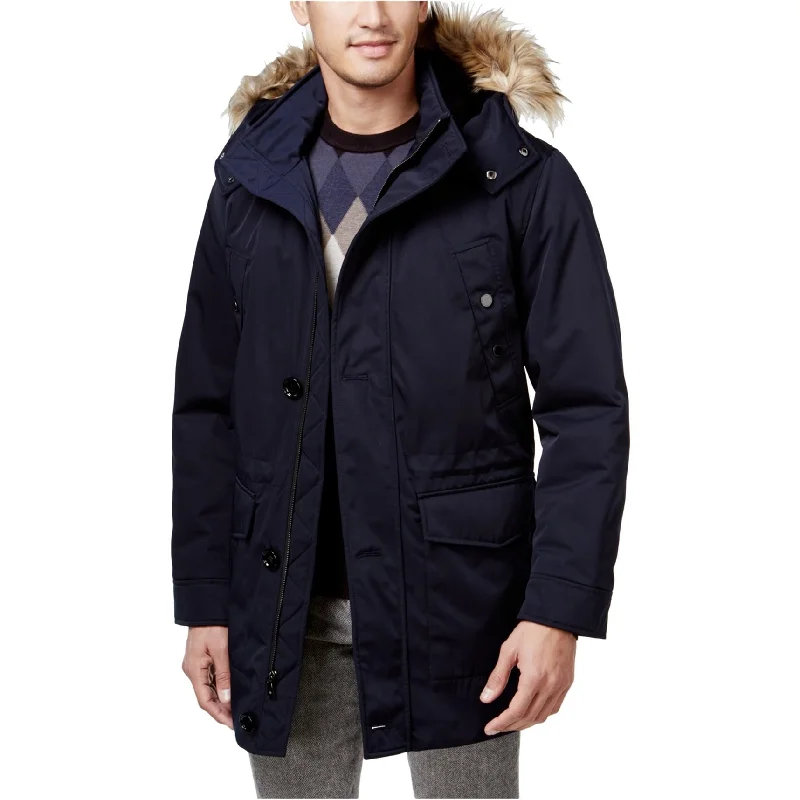 Stylish Jeans Ryan Seacrest Mens Luxe Twill Faux-Fur Parka Coat, Blue, Small