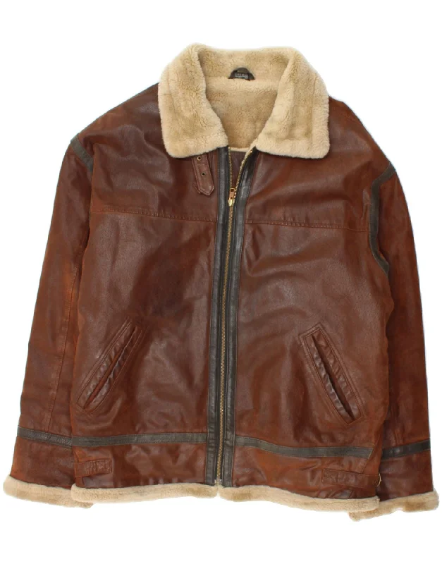 Basic Essentials EXPLORER Mens Sherpa Leather Jacket UK 42 XL Brown
