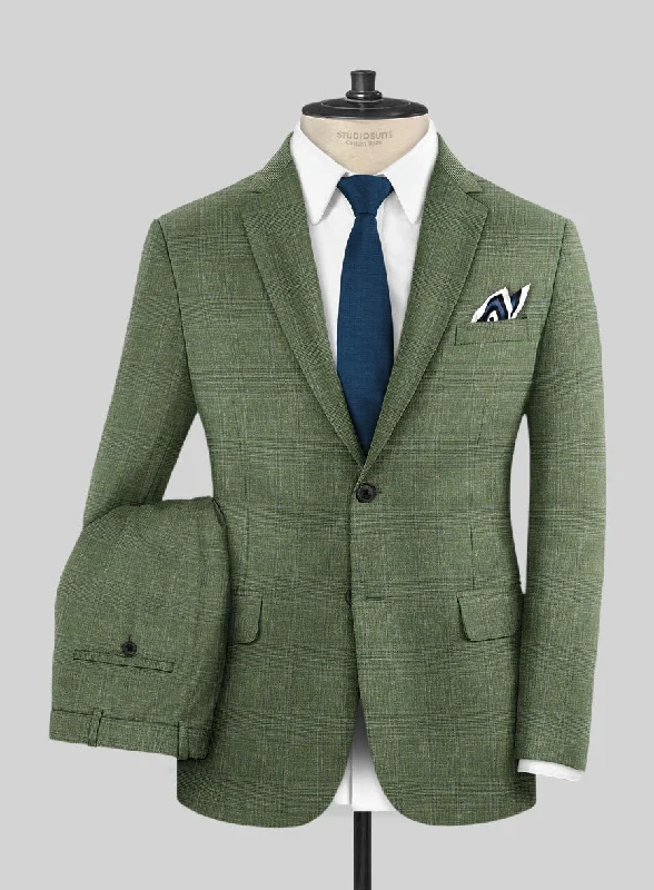 Business Casual Italian Murano Gumil Green Wool Linen Silk Suit