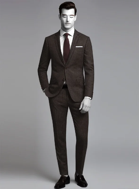 Outdoor Gear Napolean Dark Brown Herringbone Wool Suit